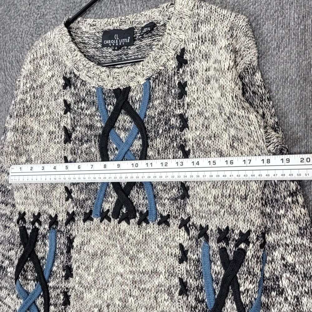 Carole Little Sweater Womens Large Heathered Black White Geometric 3/4 Sleeve - Picture 5 of 11